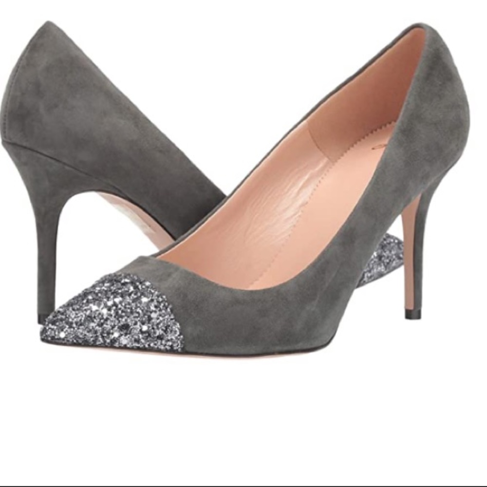 NIB J CREW ELSIE GLITTER TOE HEELS GREY 85 mm 12
